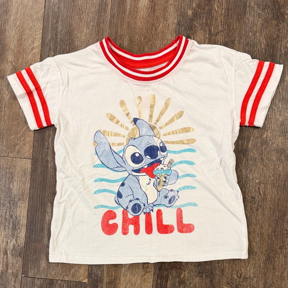 Disney Kids White Tee with Red Accents and Stitch Graphic